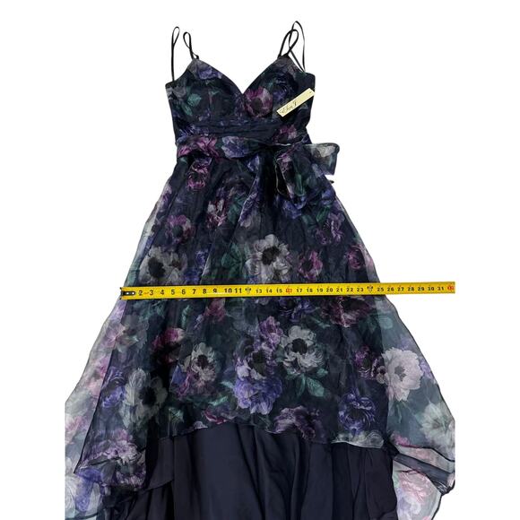 Eliza J Floral Print Sleeveless High Low Ethereal Whimsical Gown Navy NWT 8 - Picture 8 of 10